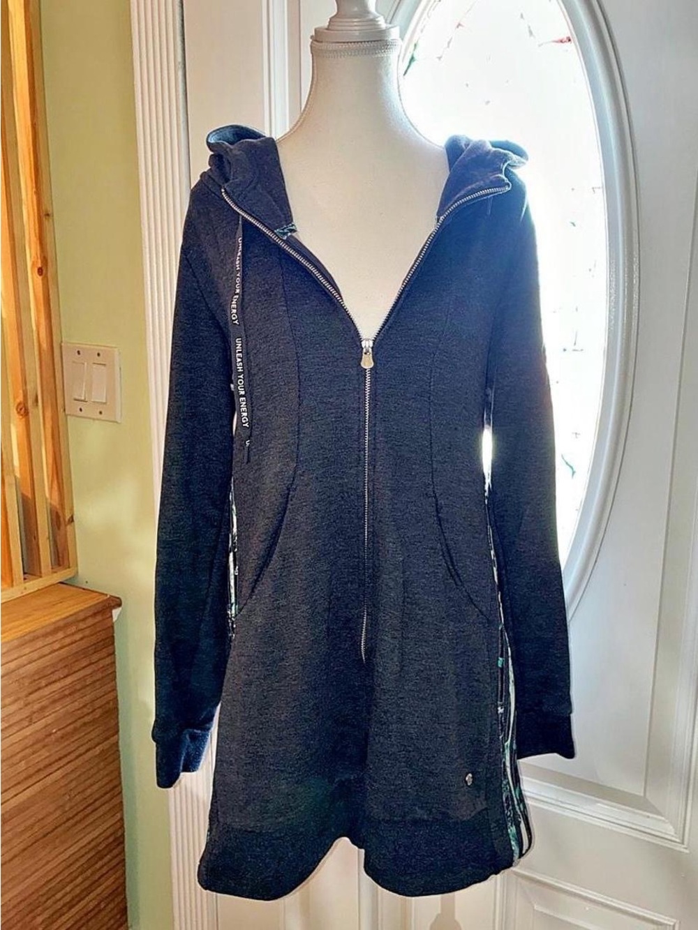 adidas Dark Charcoal Long Zip Hoodie Tunic